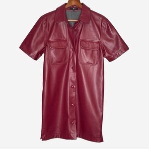 7 For All Mankind Vegan Faux Leather Button-Down Mini Dress Size S Deep Red